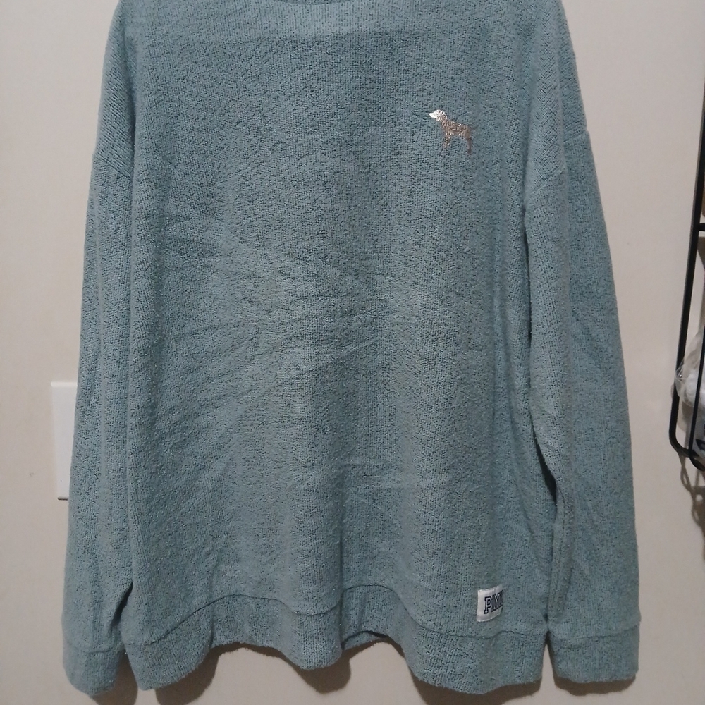 PINK Victoria's Secret woman size medium Light Teal Crewneck Sweater